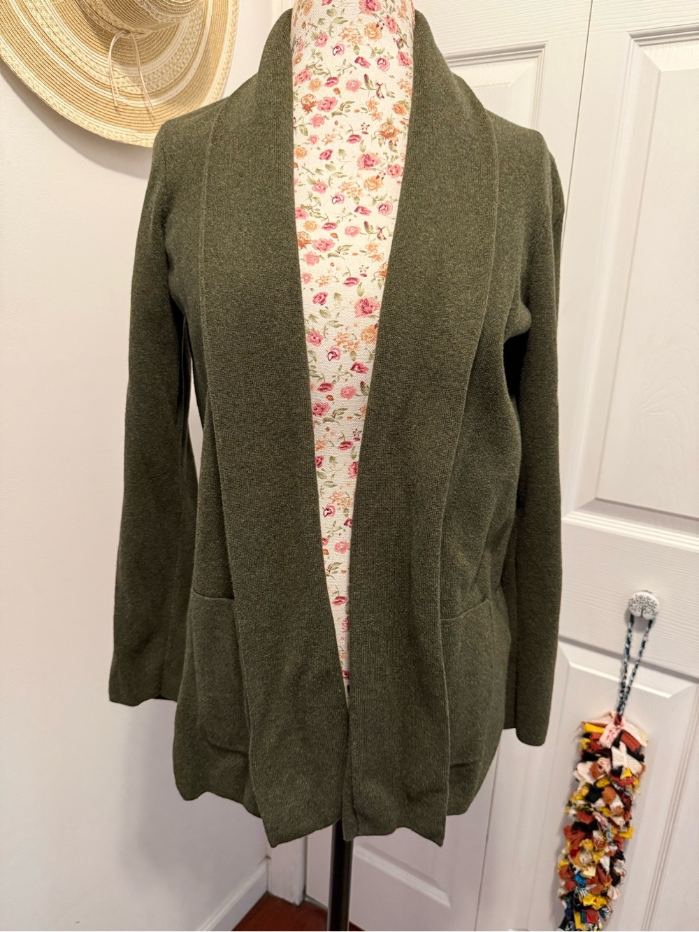 J. Crew Olive Green Open-Front Cardigan with Pockets